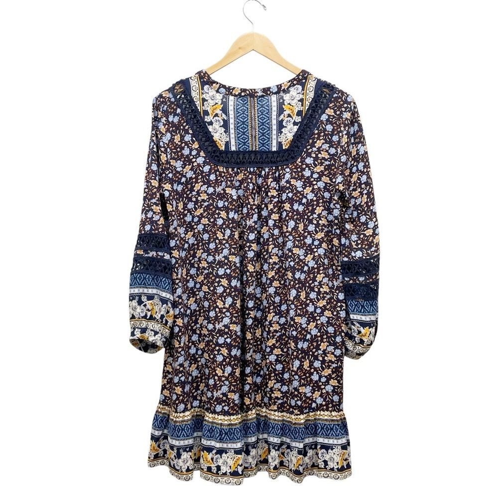 Sundance Simona Dress Blue Multi Floral Balloon Sleeve Peasant Dress Size Medium - Picture 5 of 14